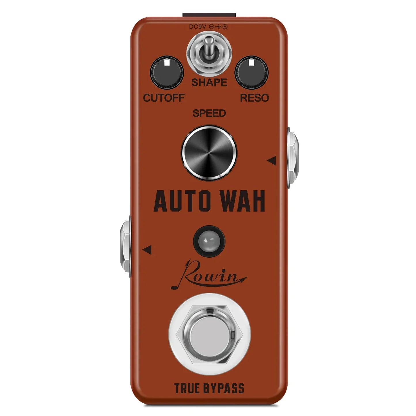 Rowin digital guitar pedal auto wah in matte reddish brown with silver knobs for pure echo mod station effects
