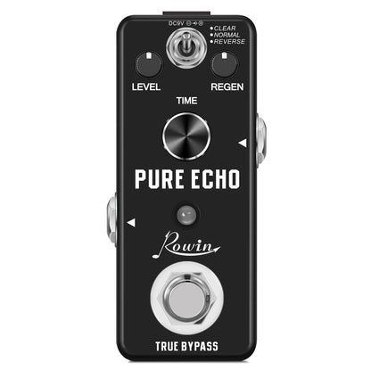 Black rowin digital guitar pedal with pure echo effect silver knobs hexagonal footswitch for mod station and auto wah use