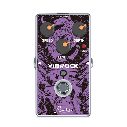 Purple and black rowin digital guitar pedal with speed depth level knobs red vibe button for pure echo auto wah mod station effects