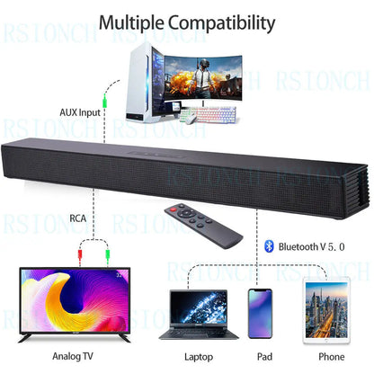 Black Rsionch speaker wireless soundbar with aux rca bluetooth v5 smartphone usb input for theater tv speakers setup