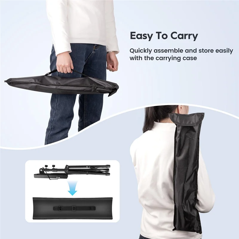 Black metal music stand portable with adjustable podium stand tripod base and sheet music folder with carrying case