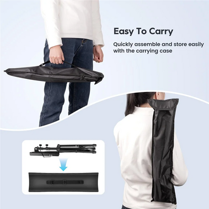 Black metal music stand portable with adjustable podium stand tripod base and sheet music folder with carrying case