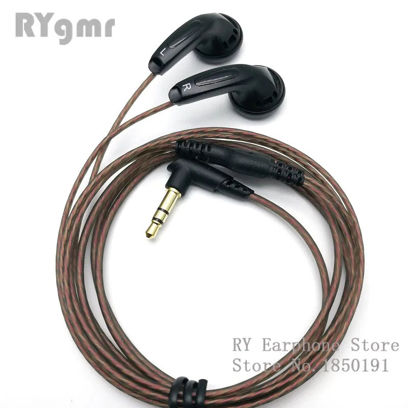 Ry4s original black in-ear headphones with braided brown bending hifi cable and gold-plated 3.5mm mx500 style earphone jack