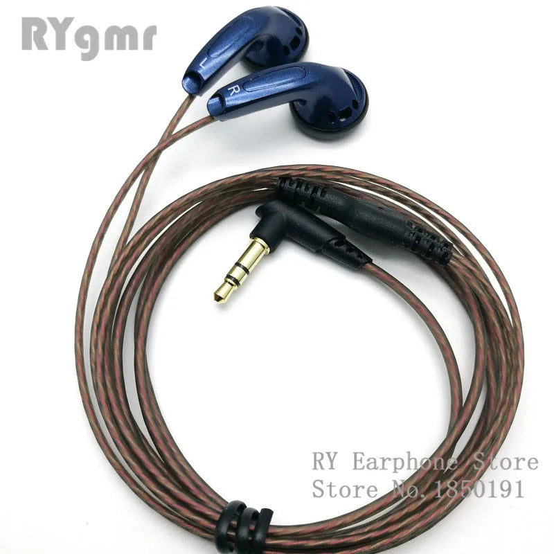 Deep blue ry4s original mx500 style earphone with braided brown bending hifi cable and gold 3.5mm l bending jack