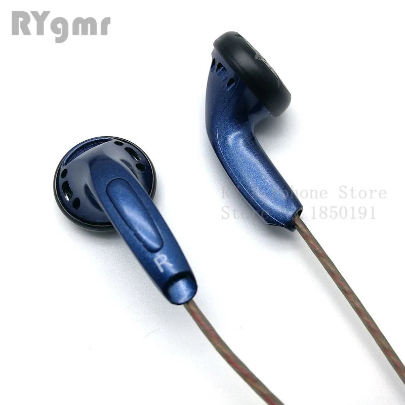 Blue rygmr ry4s original in-ear earphones with glossy plastic finish black silicone tips and 3.5mm bending hifi cable mx500 style