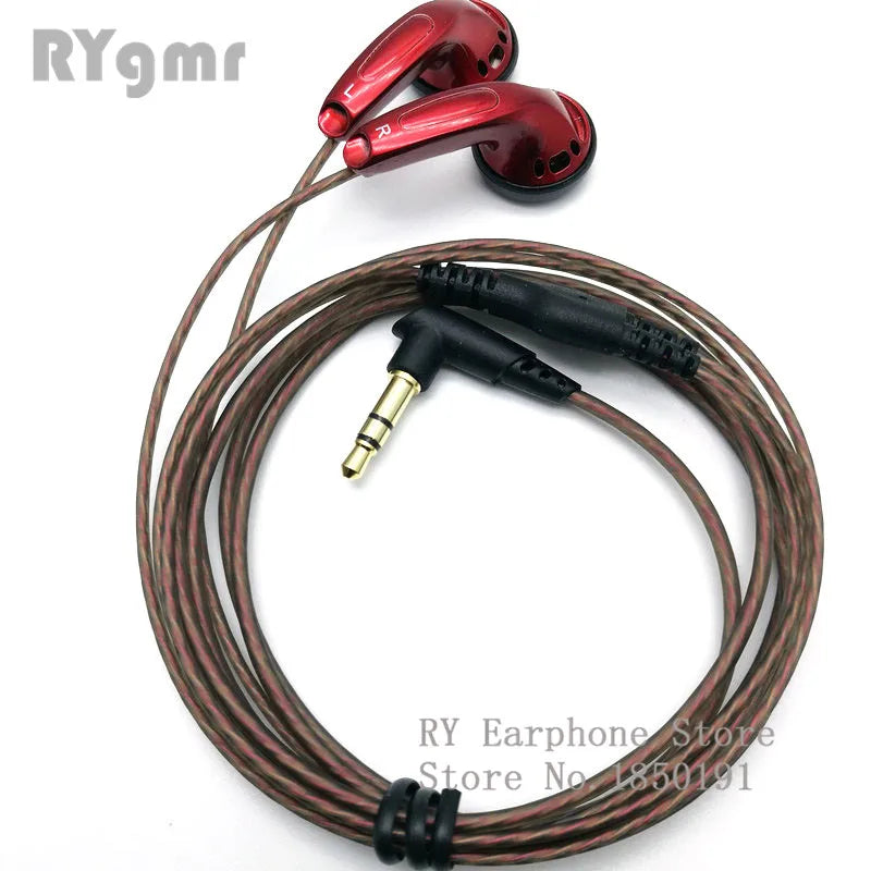 Red ry4s original in-ear earphones with braided brown bending hifi cable and black inline controls mx500 style earphone