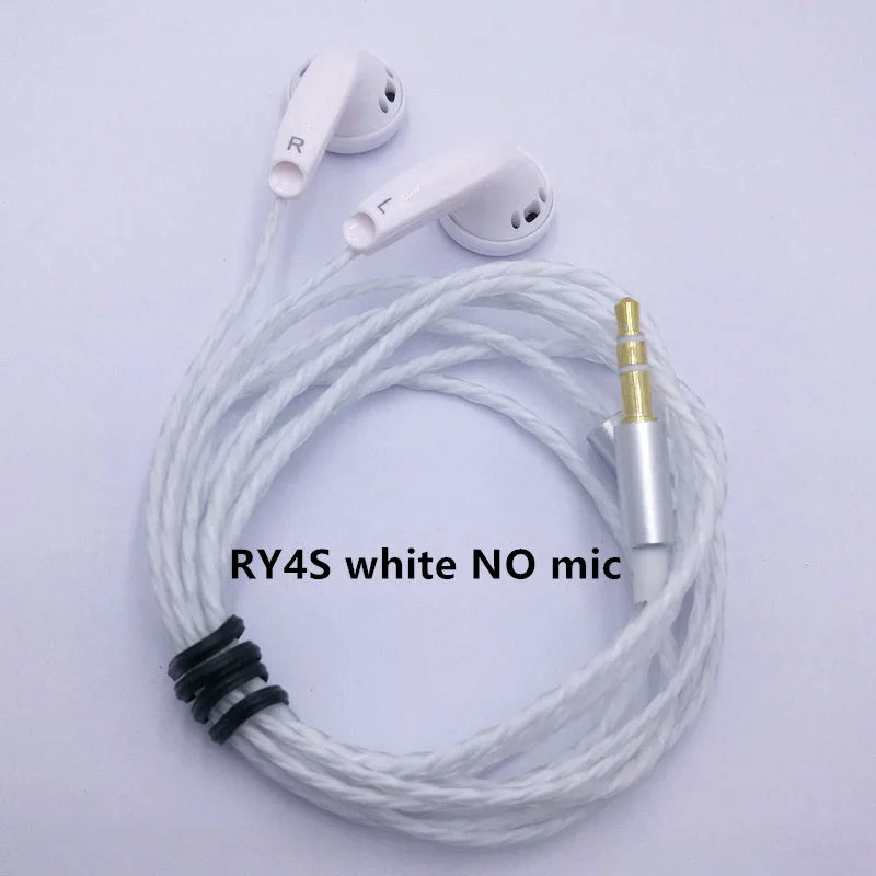 White ry4s original in-ear earphones with braided bending hifi cable and silver 3.5mm l bending mx500 style jack