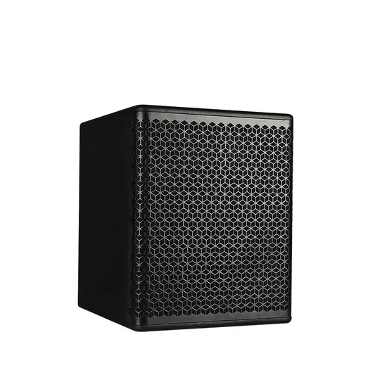 Black 10 inch professional audio subwoofer with hexagonal mesh grille for music studio equipment and party dj karaoke use