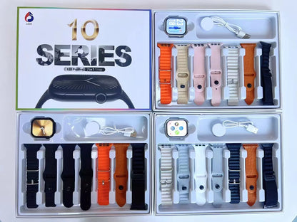 S30promax smart watch series 10 with sleek black case gold-tone bezel and multiple colorful silicone straps newest sports smartwatch sports smartwatch bluetooth