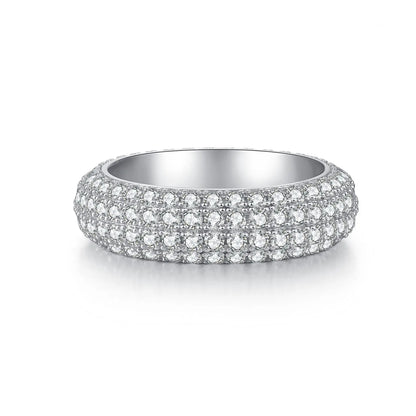 A sleek s925 sterling silver hip-hop full diamond ring unisex with dense pavé setting, luxury trend jewelry design