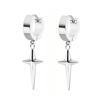 Silver star-shaped dangle earrings with polished metallic finish from sajaboys jinu anime cosplay jewelry set for hip hop party