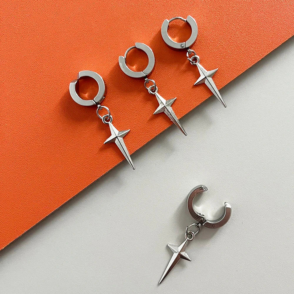 Silver star-shaped dangle hoop earrings from sajaboys jinu anime cosplay jewelry set for hip hop party use