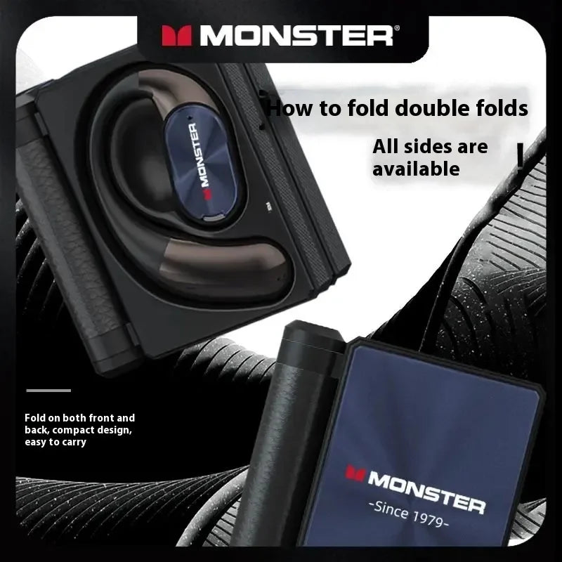 Black sales monster ac530 wireless earphones with dynamic driver foldable case and textured grip ideal as music earphones gift
