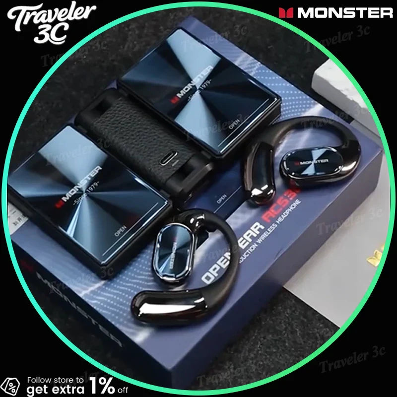 Sales monster ac530 black wireless earphones with glossy finish dynamic driver foldable music earphones gift