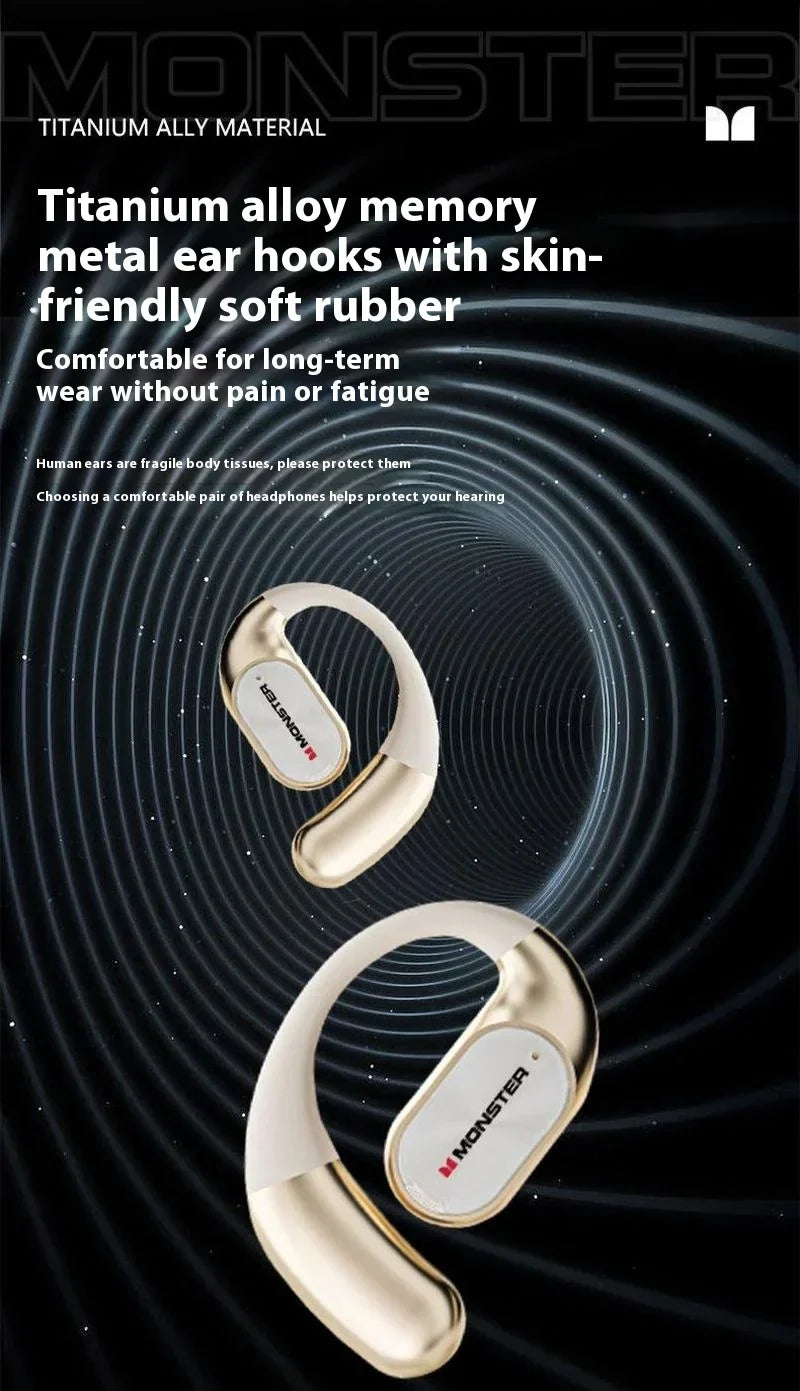 Gold-colored titanium alloy ear hooks with soft rubber inserts and monster logo for sales monster ac530 dynamic driver foldable music earphones gift