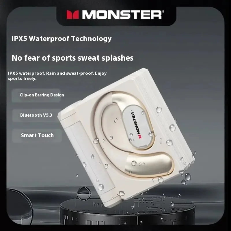 White sales monster ac530 clip-on earbuds with dynamic driver foldable design and ipx5 waterproof music earphones gift