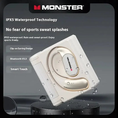 White sales monster ac530 clip-on earbuds with dynamic driver foldable design and ipx5 waterproof music earphones gift