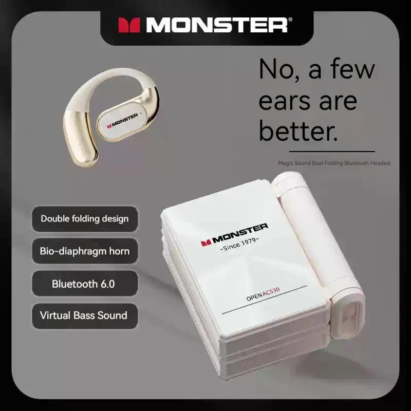 White monster magic sound sales monster ac530 dynamic driver foldable bluetooth music earphones gift with gold accents