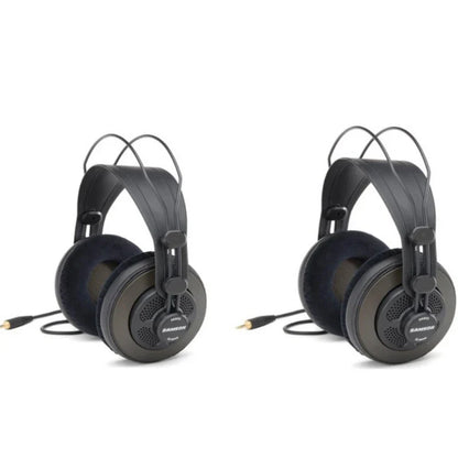 Black samson sr850 studio reference monitor headphone with padded headband and perforated circular earcups for recording monitoring music