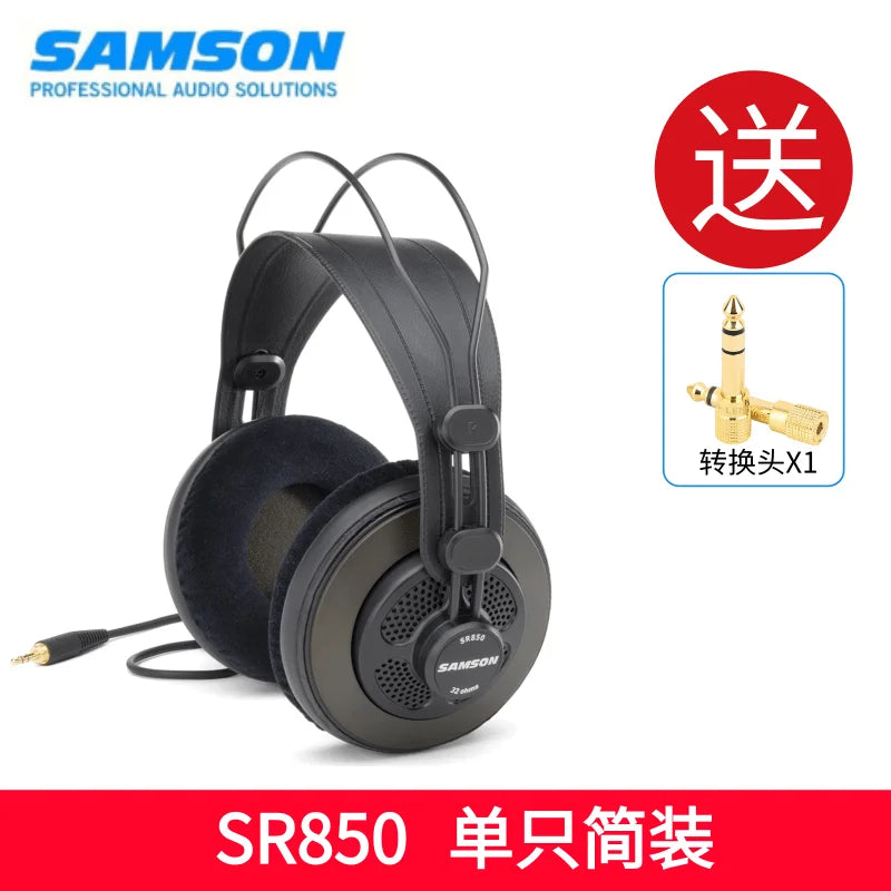Black samson sr850 studio reference monitor headphone with padded earcups and headband for recording monitoring music