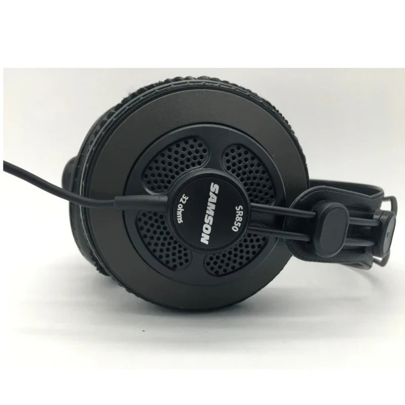Black samson sr850 studio reference monitor headphone with matte finish and perforated earcups for recording monitoring music