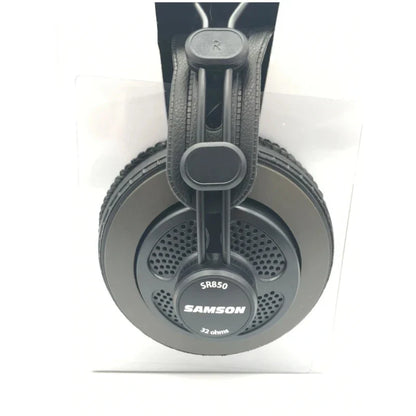 Black samson sr850 studio reference monitor headphone with matte finish and perforated earcup for recording monitoring music