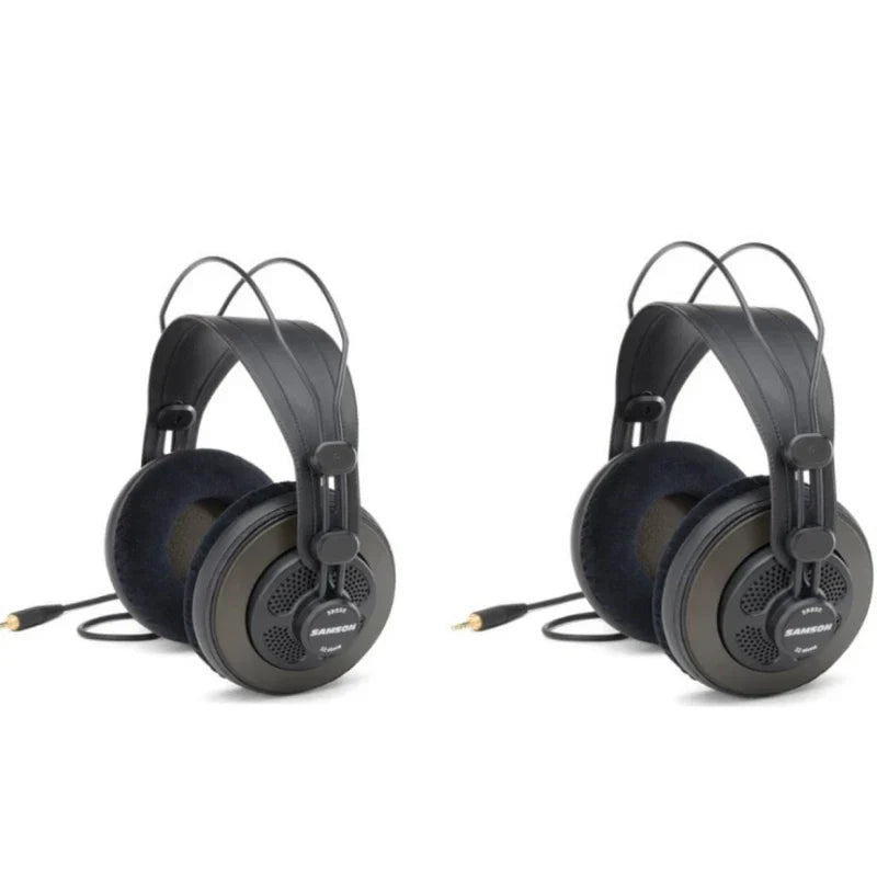 Black samson sr850 studio reference monitor headphone with padded headband and perforated circular earcups for recording monitoring music