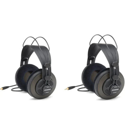 Black samson sr850 studio reference monitor headphone with padded headband and perforated circular earcups for recording monitoring music