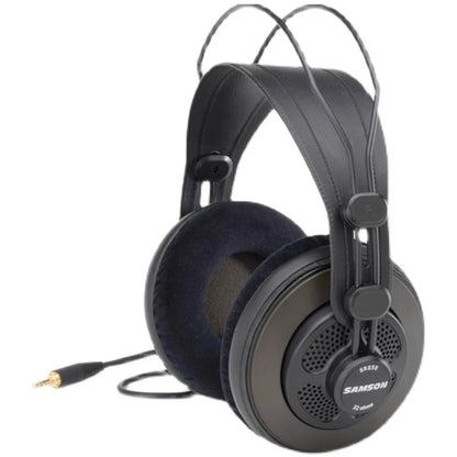 Black samson sr850 studio reference monitor headphone with padded earcups and headband for recording monitoring music