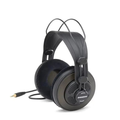 Black samson sr850 studio reference monitor headphone with padded earcups and headband for recording monitoring music