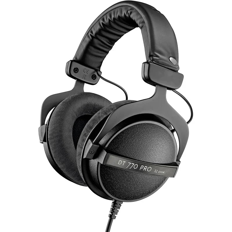 Black sanpusen dt770 pro over-ear monitor closed-back headphones with matte finish and padded headband for studio recording mixing