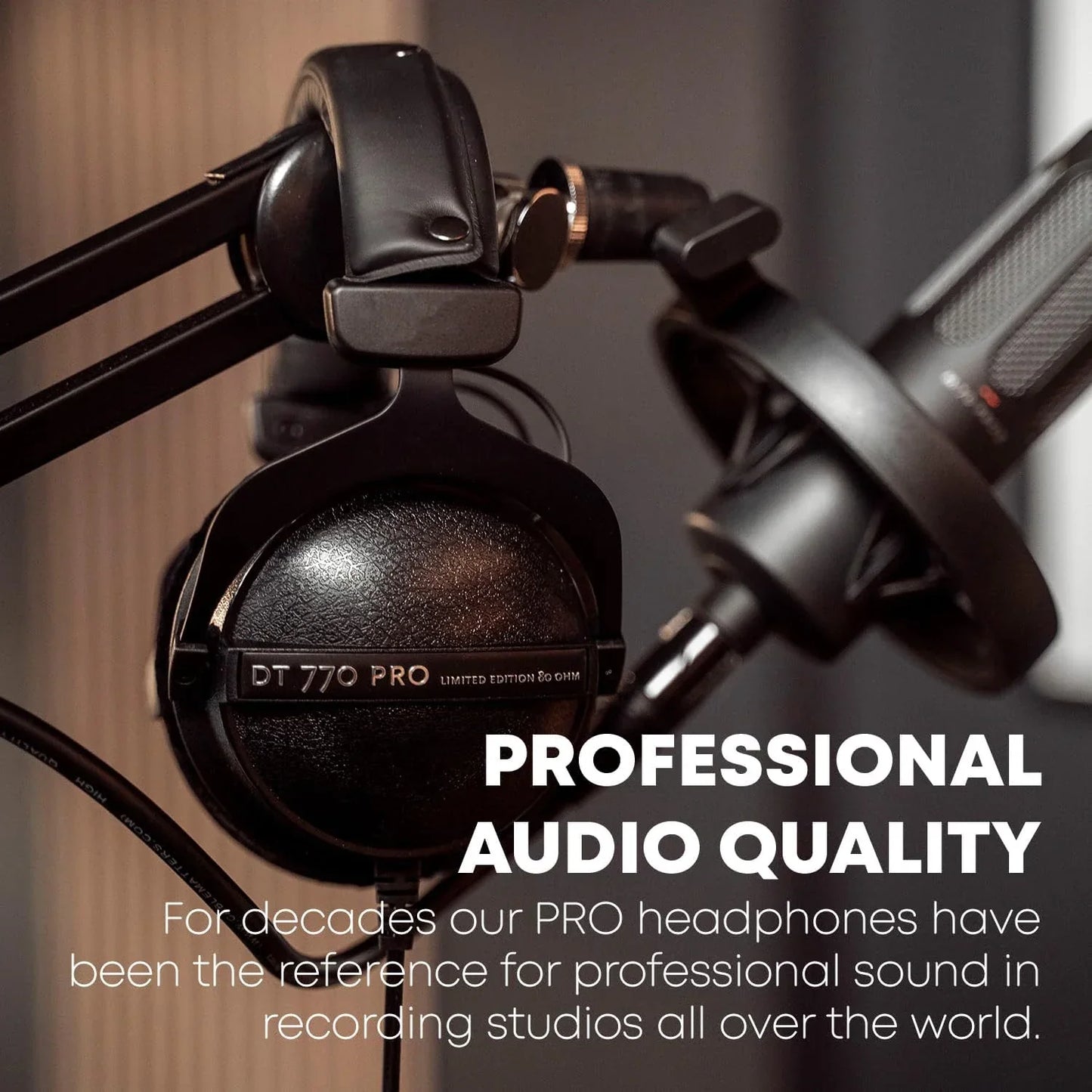 Black matte sanpusen dt770 pro studio recording mixing monitor closed-back headphones with textured earcup and silver branding