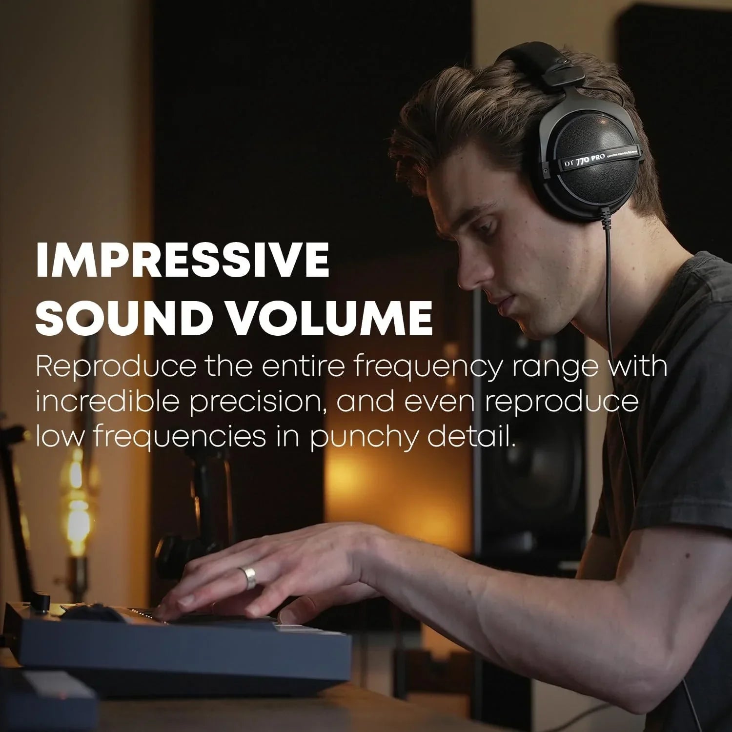 Black sanpusen dt770 pro over-ear monitor closed-back headphones with high-fidelity sound for studio recording mixing