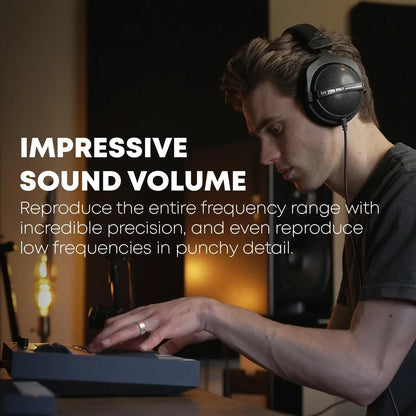 Black sanpusen dt770 pro over-ear monitor closed-back headphones with high-fidelity sound for studio recording mixing