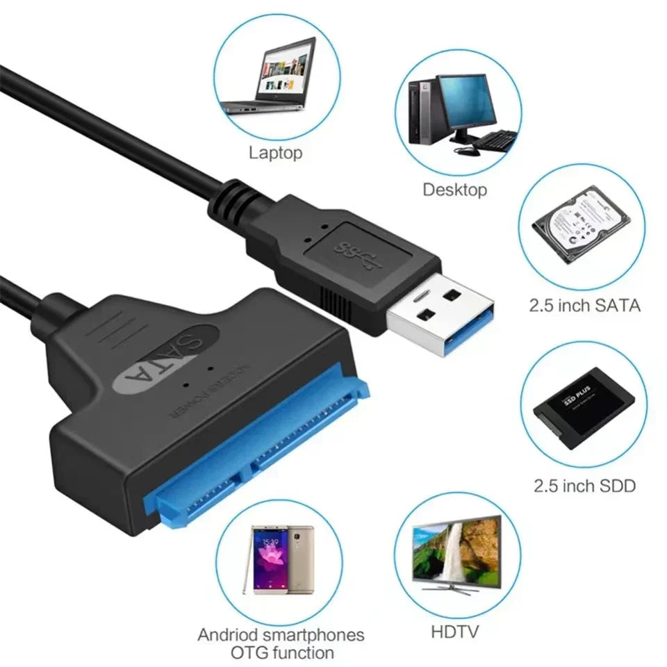 Black sata to usb 3.0 adapter cable with blue connectors for external hdd ssd disk computer conversion connection