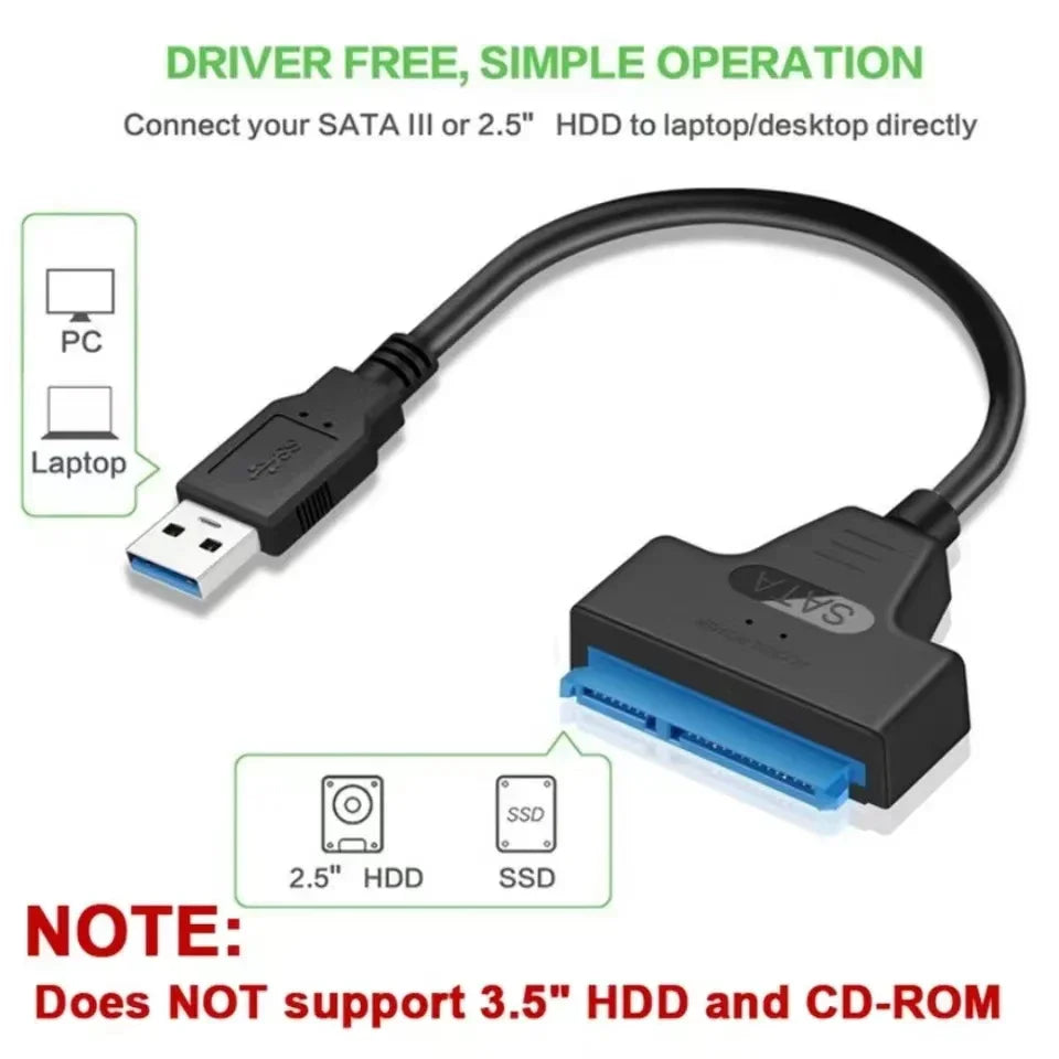 Black usb to sata iii adapter cable with blue connector for external hdd ssd disk computer conversion connection