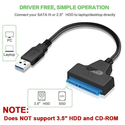 Black usb to sata iii adapter cable with blue connector for external hdd ssd disk computer conversion connection