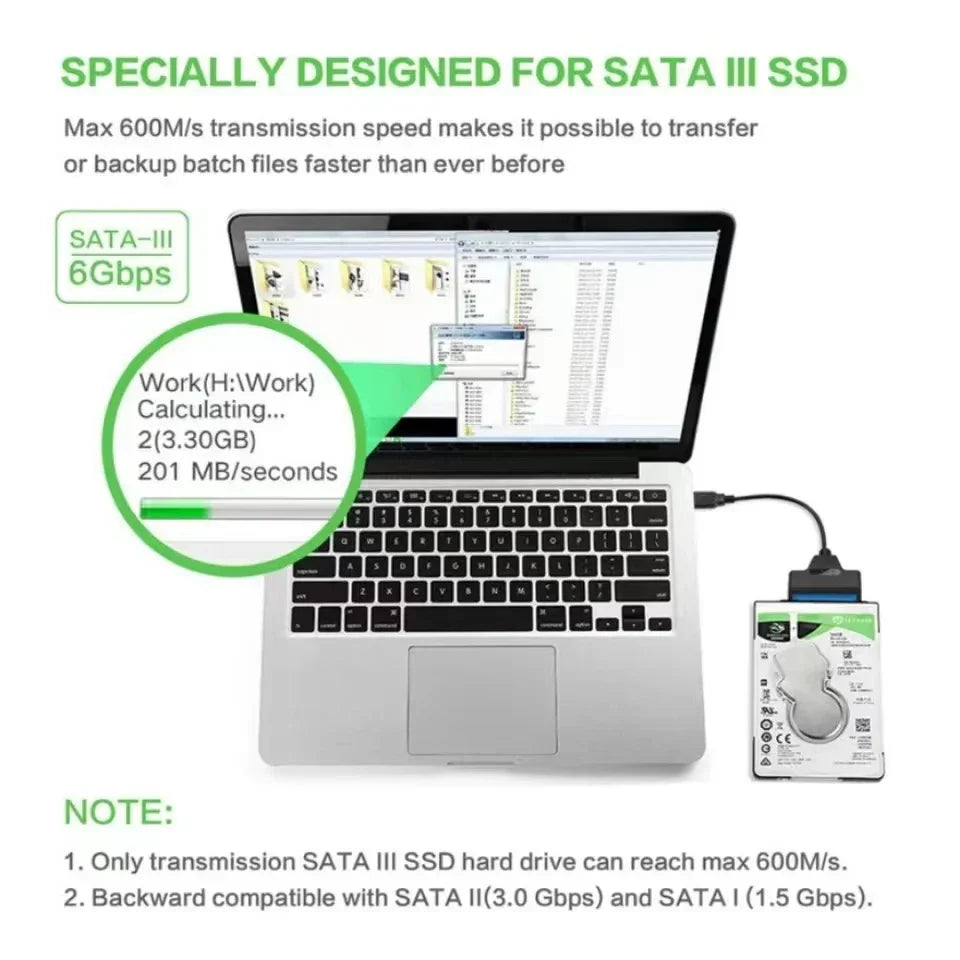 Sata to usb 3.0 adapter cable with sleek black and green design for external hdd ssd disk computer connector conversion connection