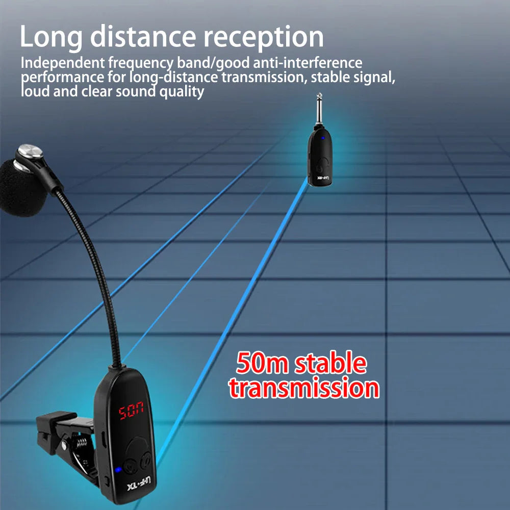 Black xl-sn wireless microphone instrument transmitter with flexible gooseneck and digital display for recording performance outdoor trumpet trombone special