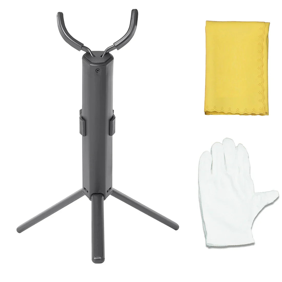Gray metal folding portable sax bracket with curved arms trumpet flute stand and clarinet holder stand for woodwinds