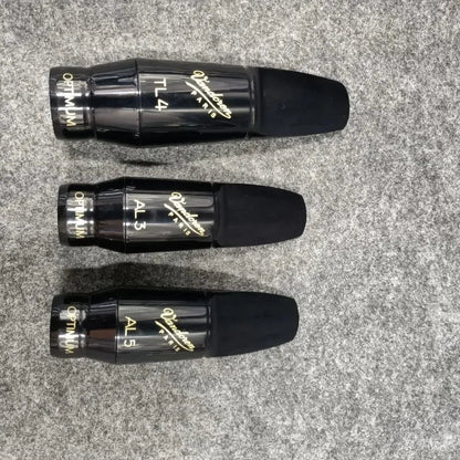 Three black daddario optimum saxophone heads with gold branding for alto saxophone classical and al5 alto saxophone use