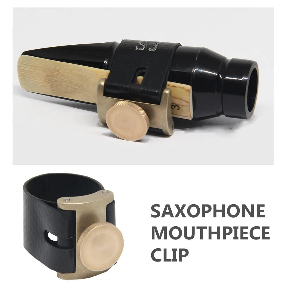 Black and brass saxophone mouthpiece clip metal with circular adjustment knob for alto sax clip fastener use