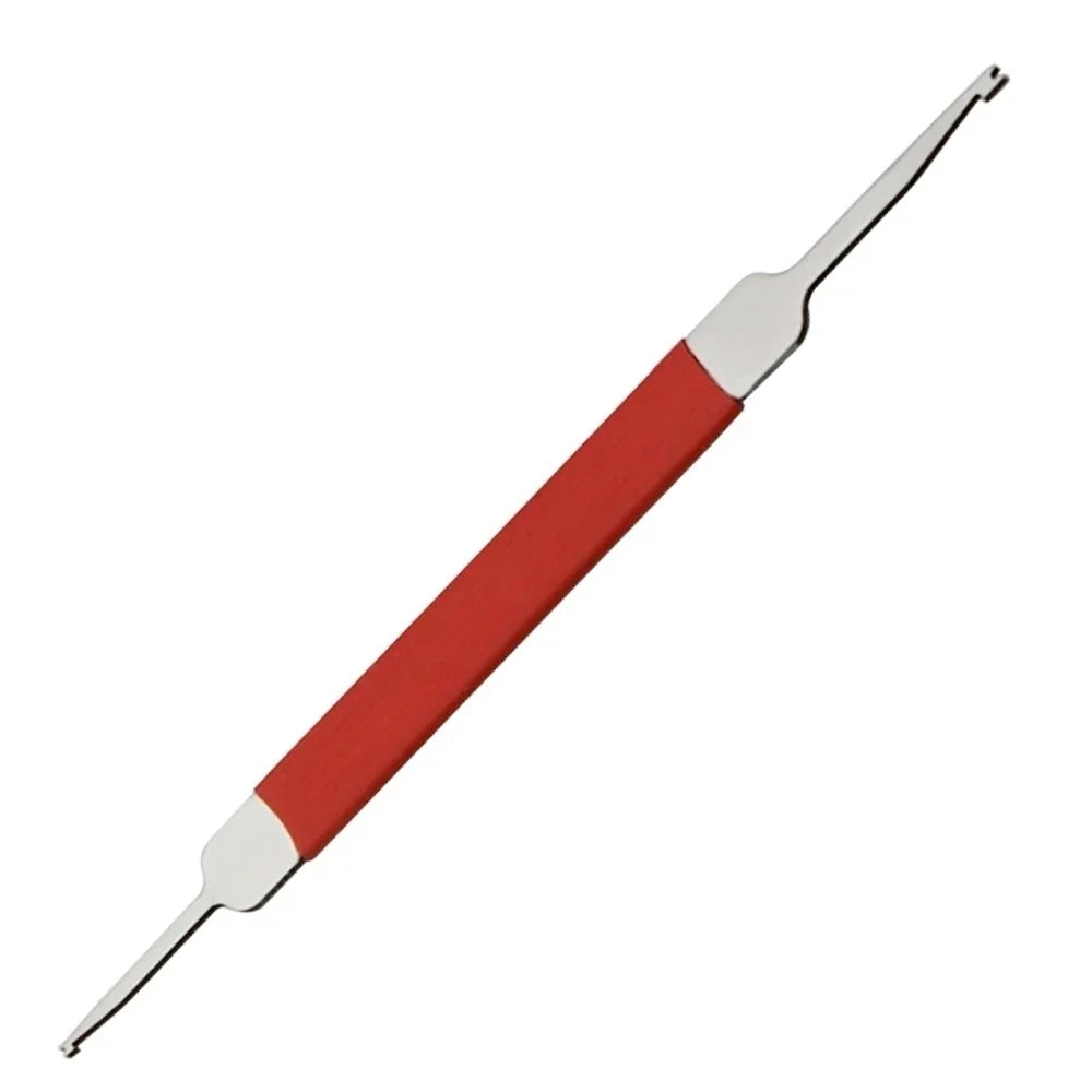 Red-handled saxophone needle spring hook tool with metallic tips for woodwind accessories double hooks repair use
