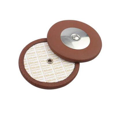 Brown leather-bound circular deluxe saxophone pads with metallic centers button leather pads for alto soprano sax