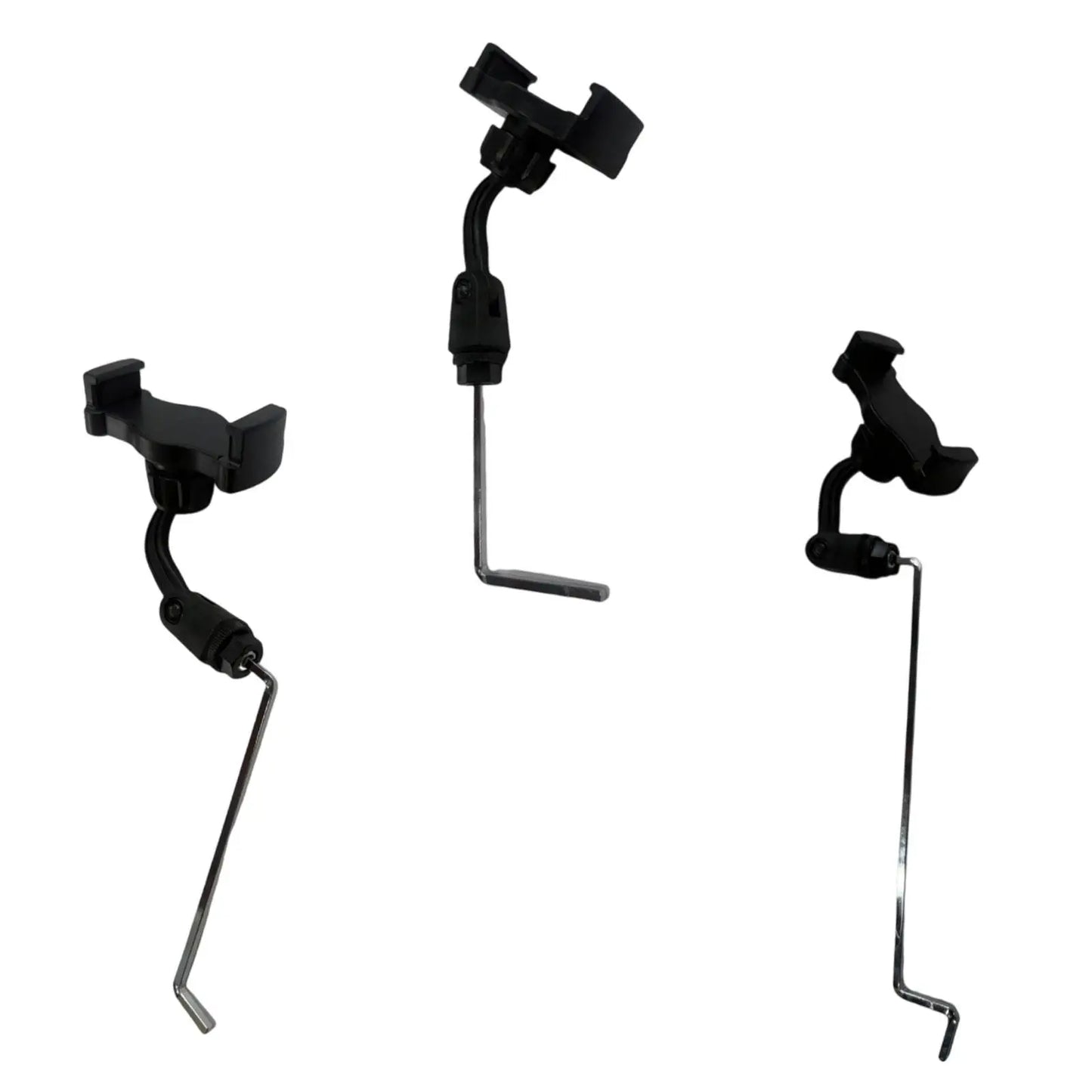 Black plastic and metal saxophone phone holder with adjustable arms for steady support and stand music clip use