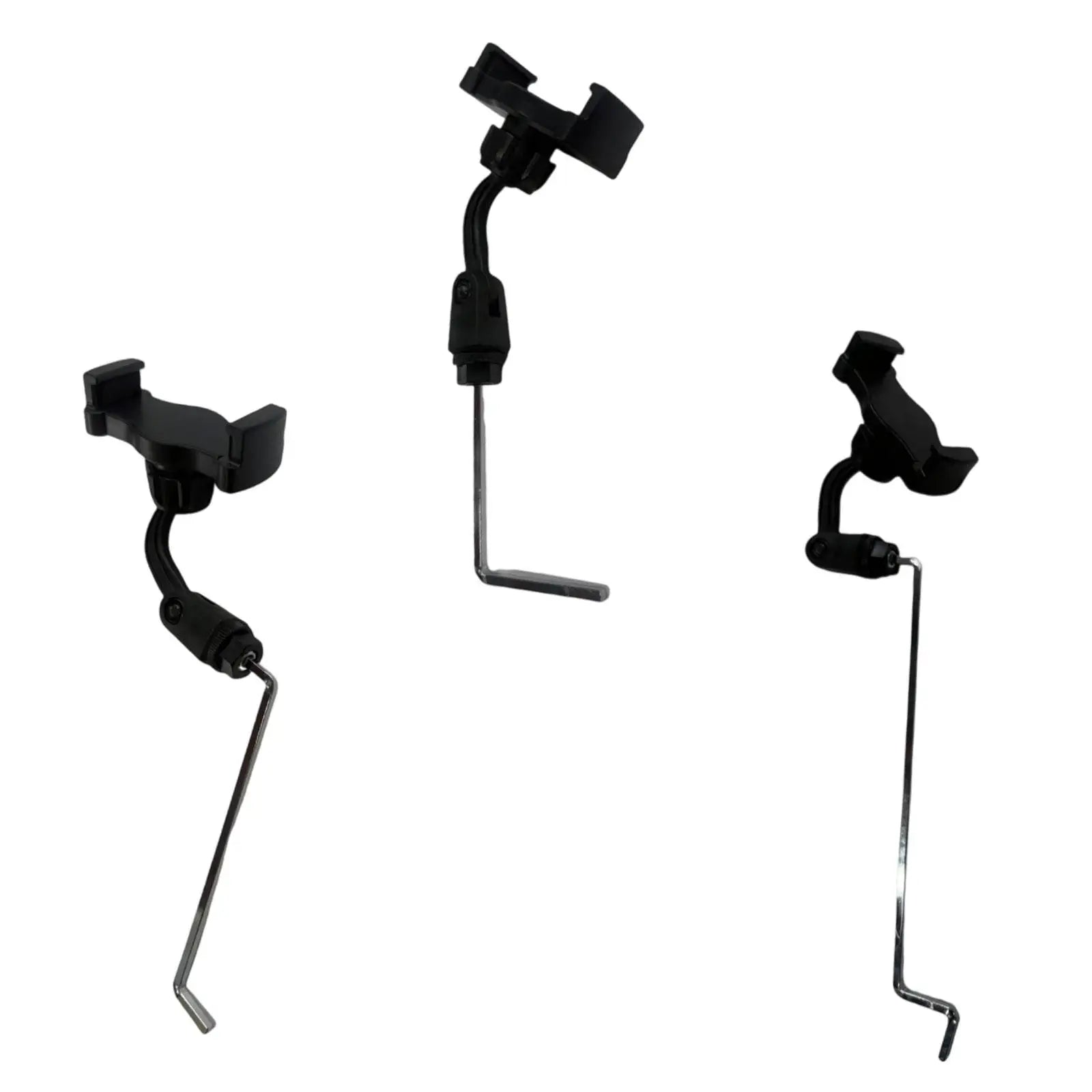 Black plastic and metal saxophone phone holder with adjustable arms for steady support and stand music clip use