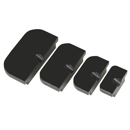 Set of four black matte metal hole deformation tools in graduated sizes for saxophone sound hole repair
