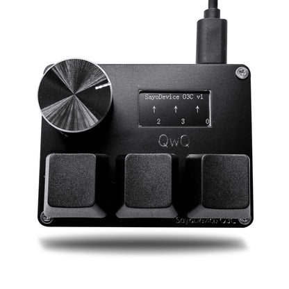 Black sayodevice 03c v1 midi controller with brushed metal knob trigger magnetic switches and keyboard volume knob featuring lcd screen