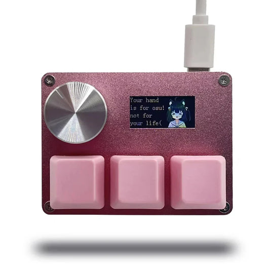 A pink metallic sayodevice rapid trigger music game keyboard with trigger magnetic switches and oled screen display