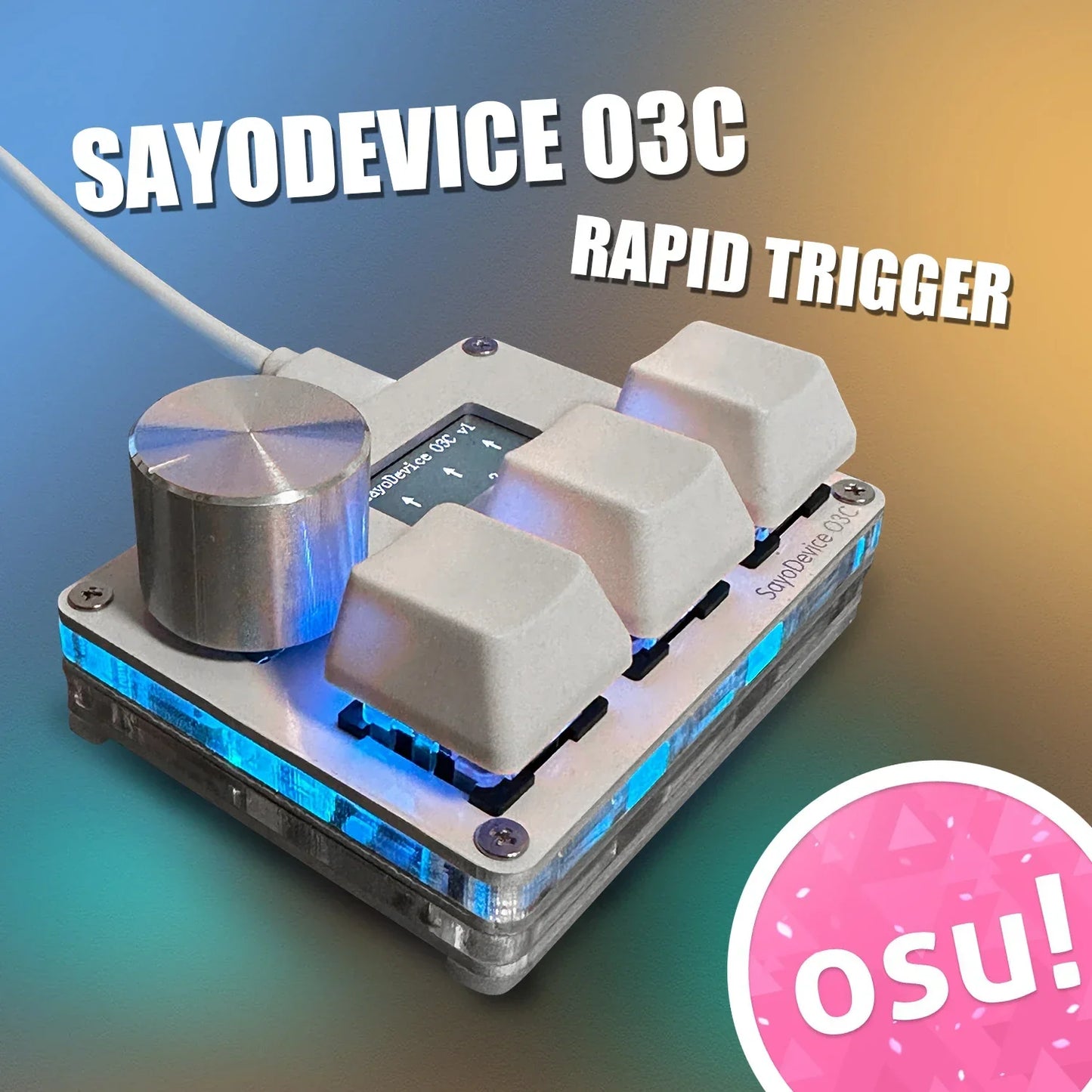 Silver sayodevice rapid trigger keyboard with white keycaps blue led lighting and trigger magnetic switches volume knob